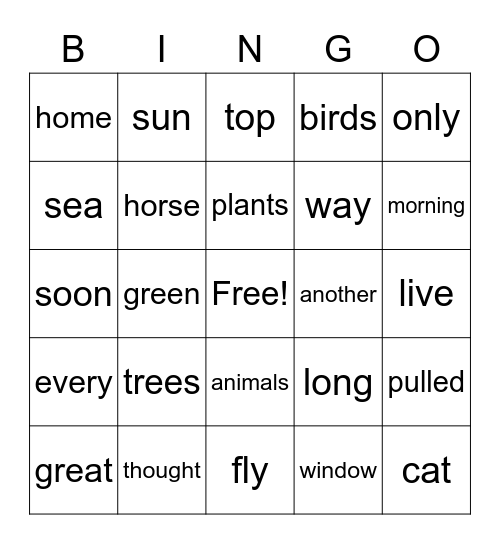 Words Bingo Card