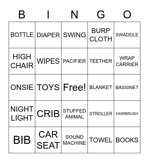 BABY SHOWER Bingo Card