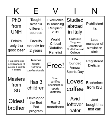 Congrats Dr. Kevin J. Pietro! Bingo Card