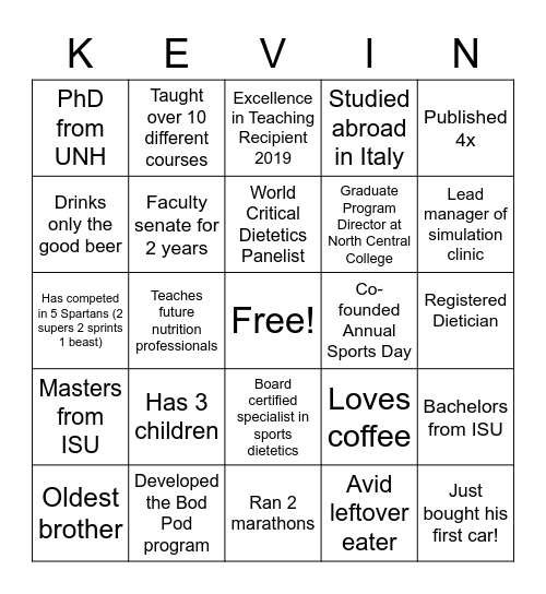 Congrats Dr. Kevin J. Pietro! Bingo Card