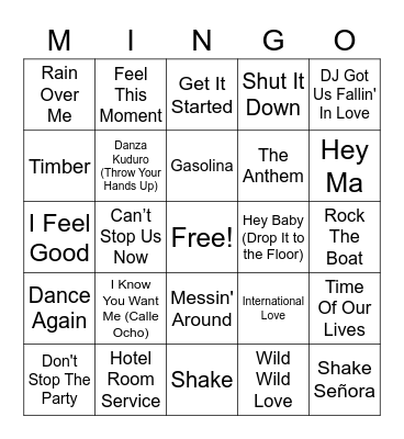 Pitbull Dance Party Bingo Card