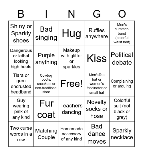 Prom Bingo Card