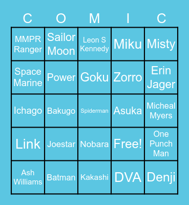 Comicon 2023 Bingo Card