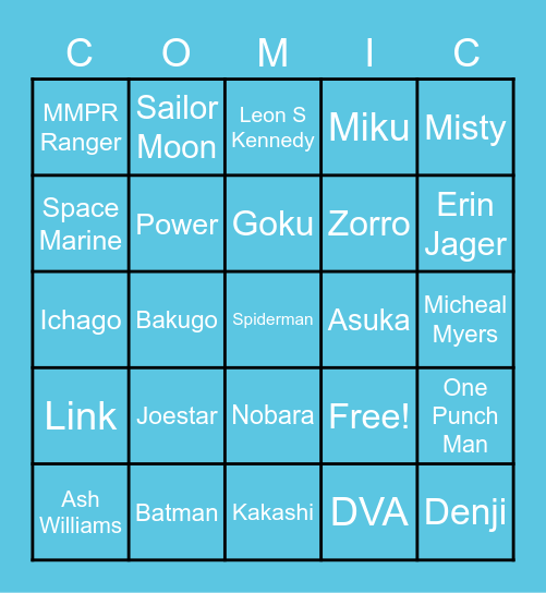 Comicon 2023 Bingo Card