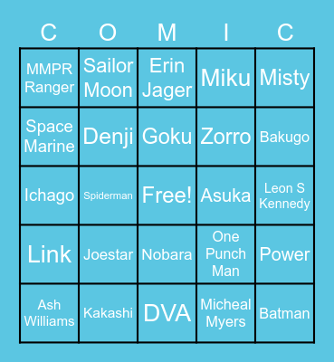 Comicon 2023 Bingo Card