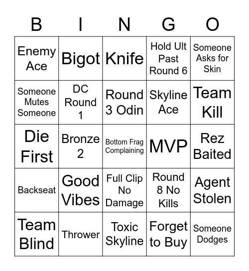 Valo Bingo Card