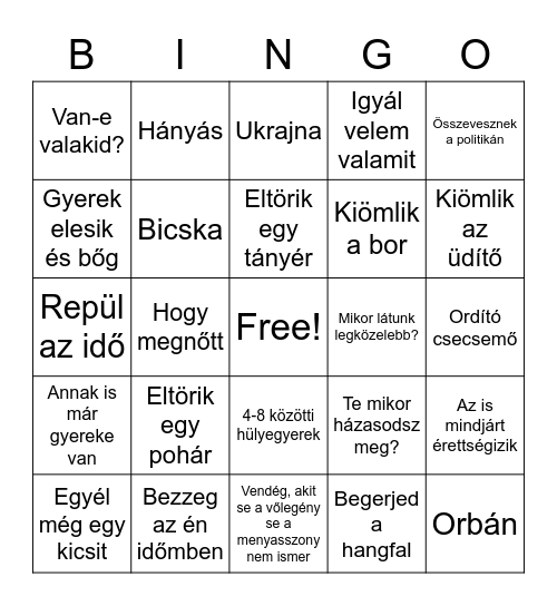 Esküvői bingo Card