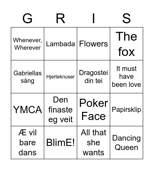 Musikk i konfirmasjon Bingo Card