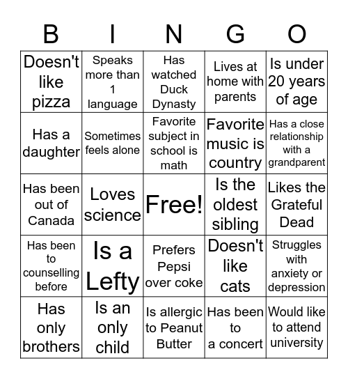Untitled Bingo Card