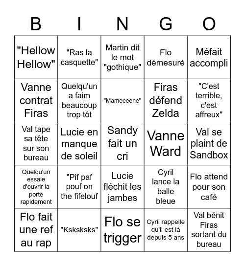 N-Zone Bingo Card