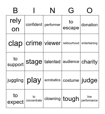 Let us entertain Bingo Card