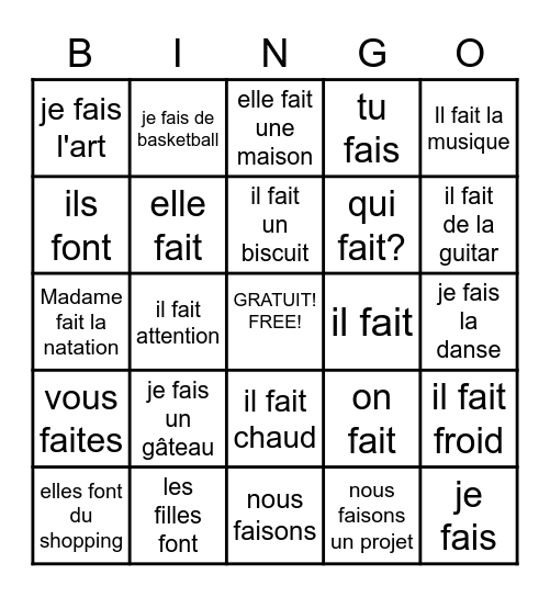 Faire Bingo Card