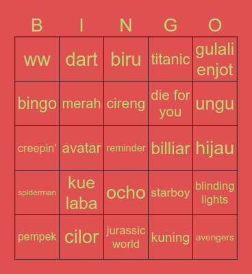 Punya Chichi Bingo Card