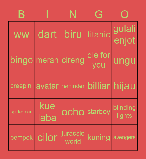 Punya Chichi Bingo Card
