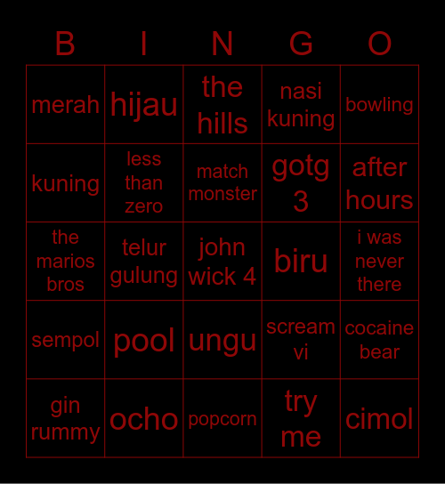 xjunk' Bingo Card