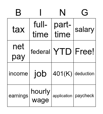 Making Money Bingo Card