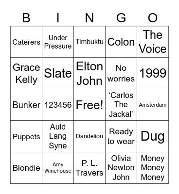 Rex's Music Bingo Card