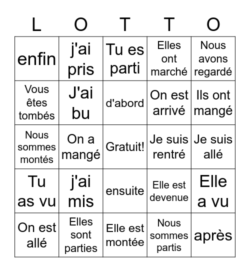 Revision pour l'examen final Bingo Card