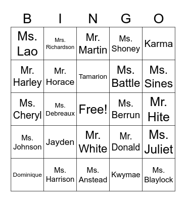 Who I am Bingo Card