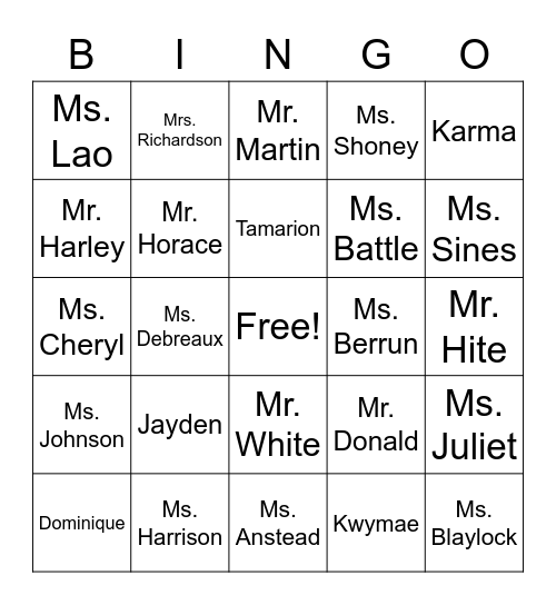 Who I am Bingo Card