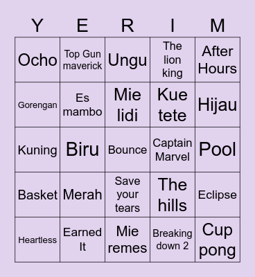 Yeri's Board Bingo Card