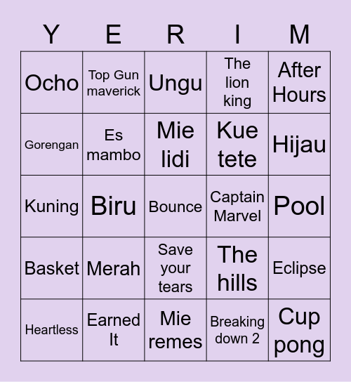 Yeri's Board Bingo Card