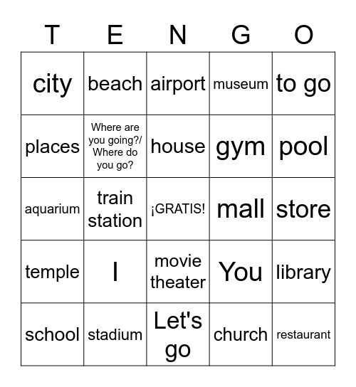Oh, the places you will go! Bingo Card