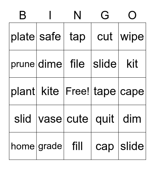 Closed and v-e syllables Bingo Card