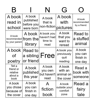 Reading Challenge Bingo - Due 02/26/2016 Bingo Card