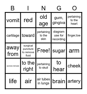 Word parts 1 Bingo Card