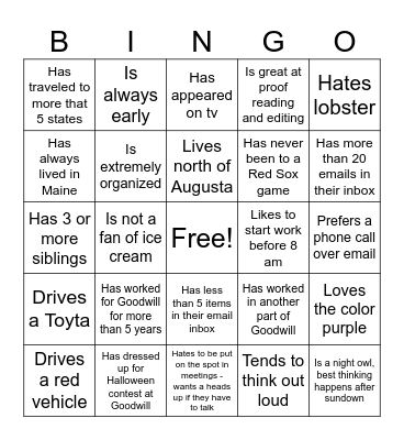 Getting to Know You BINGO Card