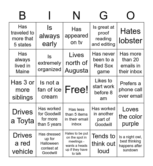 Getting to Know You BINGO Card