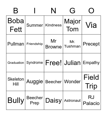 Wonder Bingo! Bingo Card