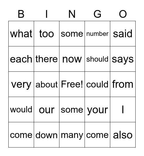 Trick Word Bingo Card