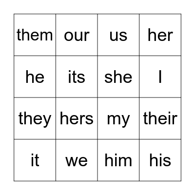 PRONOUN Bingo Card