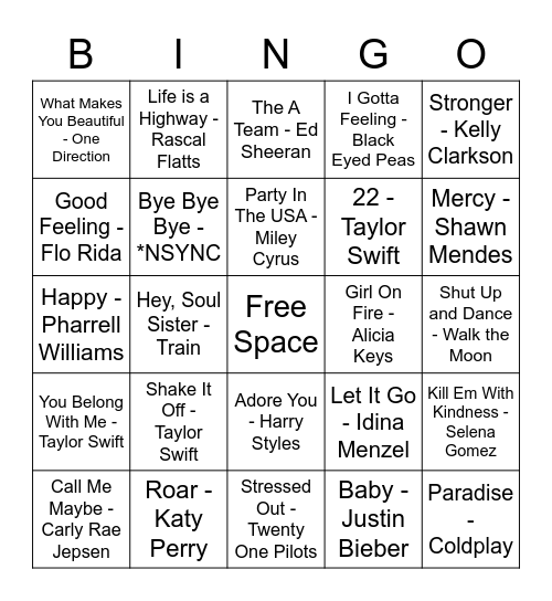 Music Bingo Card