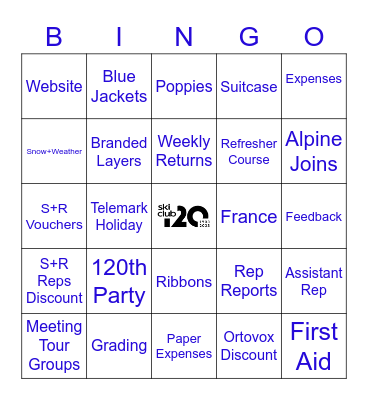 Ski Club Reps Bingo Card