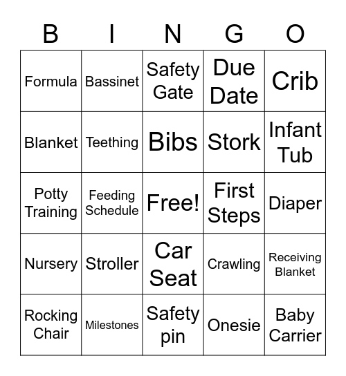 Baby Bingo Card