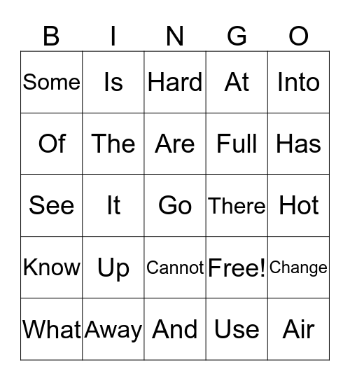 January High Frequency Bingo Card
