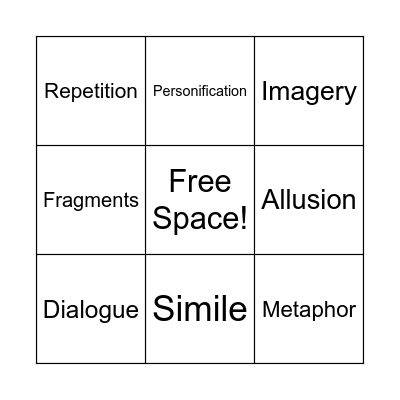 Section One "The House on Mango Street" Bingo Card