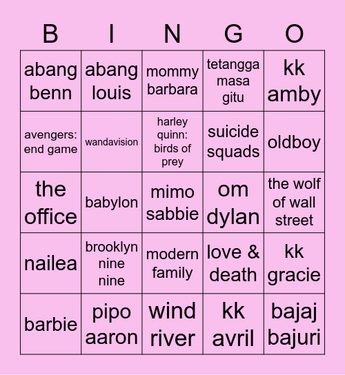 nai bingo ꒰⁠⑅⁠ᵕ⁠༚⁠ᵕ⁠꒱⁠˖⁠♡ Bingo Card
