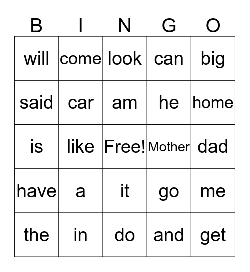 List One Bingo Card