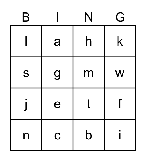 Letter Sounds Bingo Card