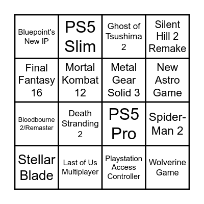 Playstation Showcase 2023 Bingo Card