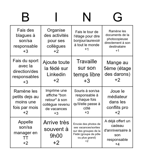 Bingo du collègue fayot Bingo Card