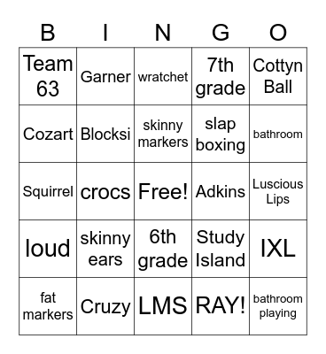 End of Year Bingo Card