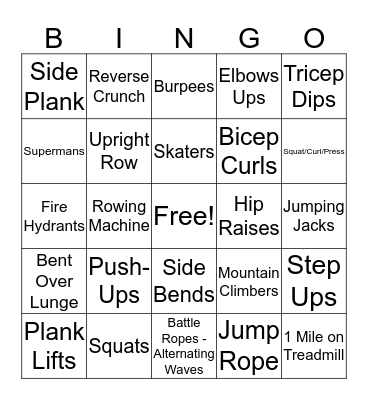 Fitness Bingo  Bingo Card