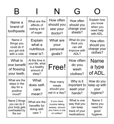 ADL Bingo Card