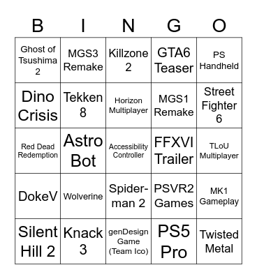 PlayStation Showcase 2023 Bingo Card