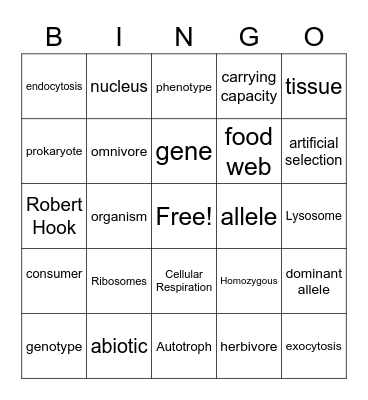 Life Science Review Bingo Card